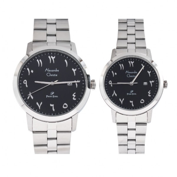 Alexandre Christie AC 1024 Silver Black Steel Couple